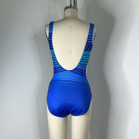Gottex Cross Striped Ocean Riley Scoop back One Piece Wide Strap Tank Swim Suit - Picture 5 of 6